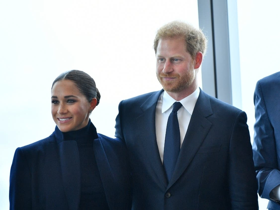 Meghan, Duchess of Sussex and Prince Harry, Duke of Sussex pose at One World Observatory on Thursday.