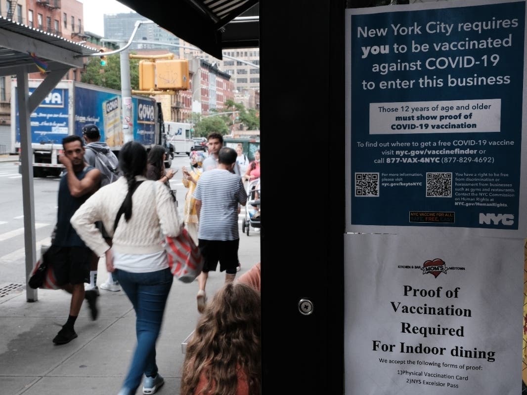 Average daily COVID-19 vaccinations have jumped 45 percent since Mayor Bill de Blasio started setting mandates, data shows.