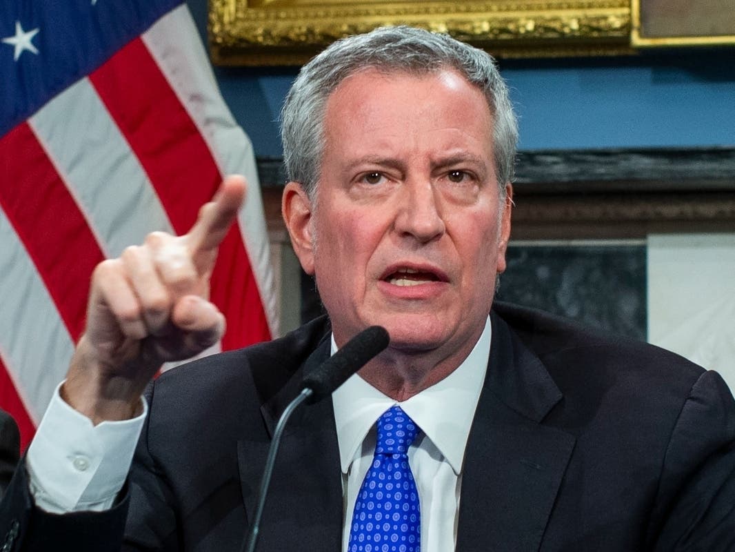 Mayor Bill de Blasio speaks to the media during a press conference at City Hall on Jan. 3, 2020.