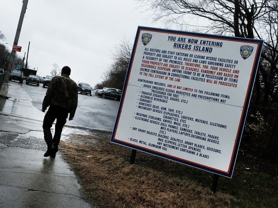 A man enters the road to Rikers Island on March 31, 2017 in New York City. 
