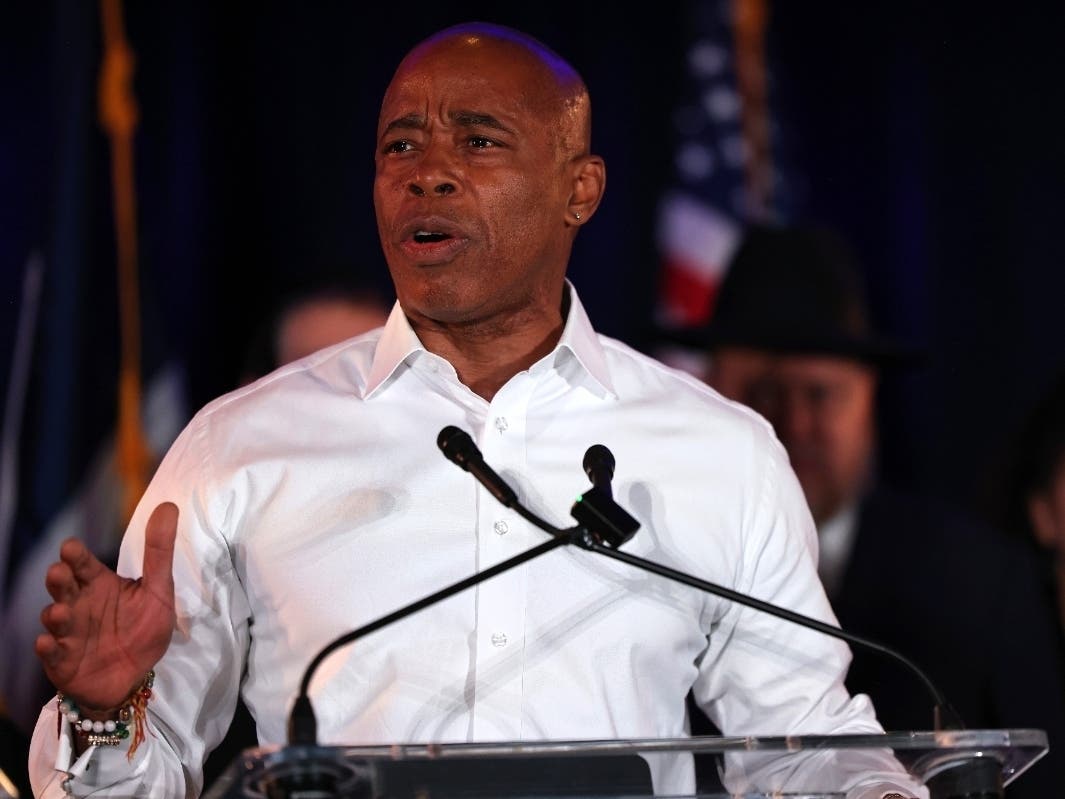Mayor-elect Eric Adams speaks during his election night party at the New York Marriott at the Brooklyn Bridge on Nov. 2.