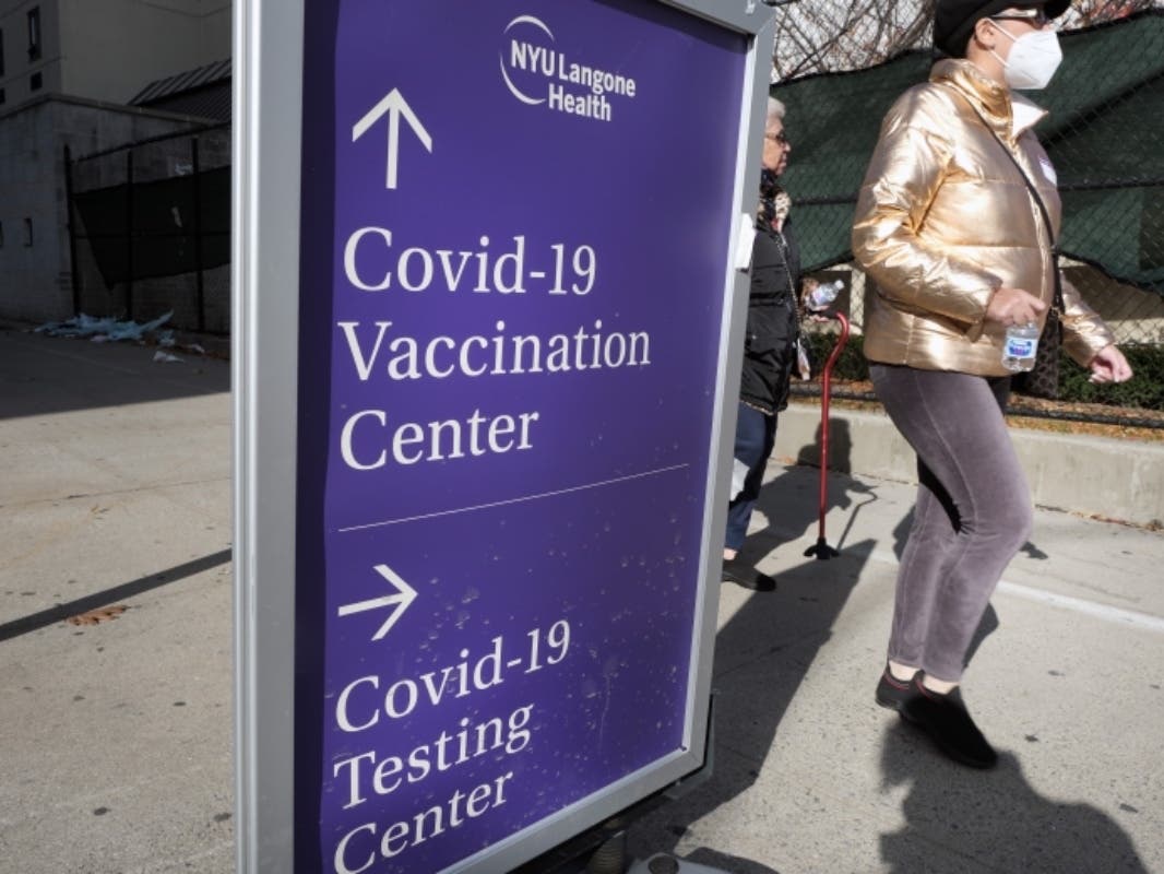 A sign at a hospital advertises the COVID-19 vaccine on Nov. 19.