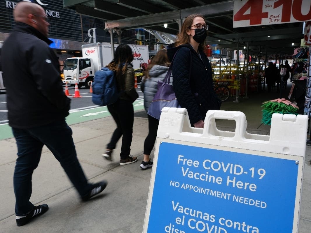 A COVID-19 vaccination pop-up site stands in Times Square on Dec. 9.