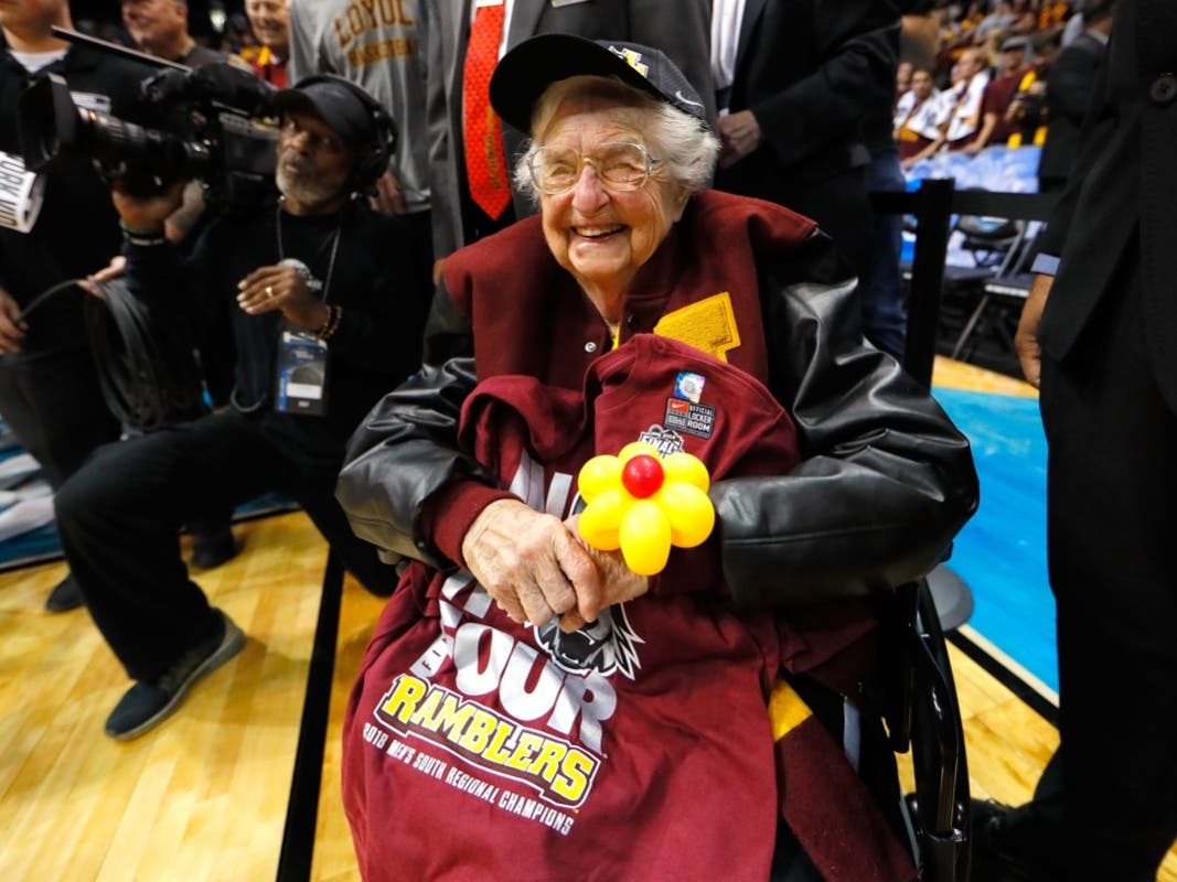 Sister Jean Dolores Schmidt, Loyola University-Chicago's 101-year-old chaplain, will join the team in Indianapolis later this week.