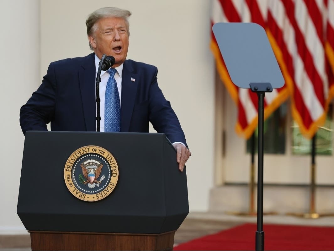 U.S. President Donald Trump makes a statement to the press in the Rose Garden about restoring "law and order" in the wake of protests at the White House
