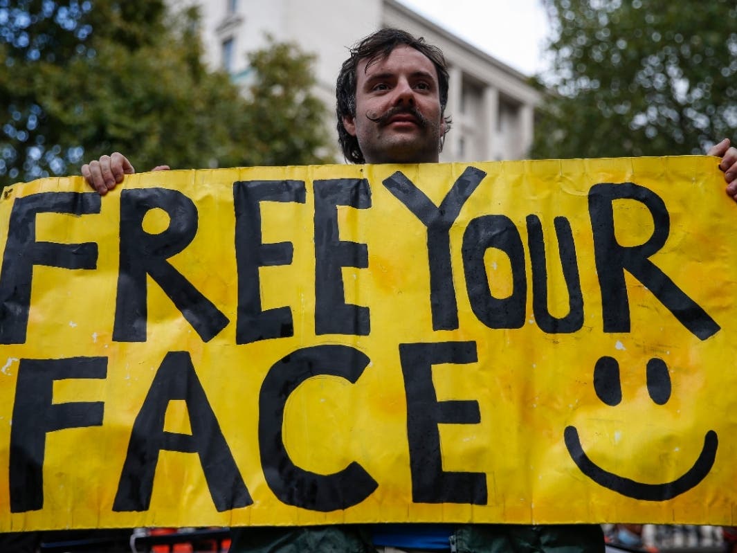 A protester in London
