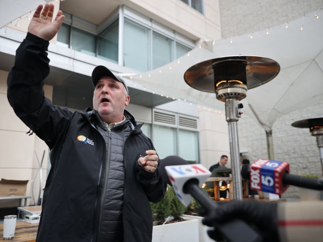Celebrated Chef Jose Andres talks to journalists about why he is converting Zaytinya into a grab-and-go meal restaurant in response to the novel coronavirus March 17, 2020 in Washington, DC. He's in Louisiana this week to help Hurricane Ida victims.