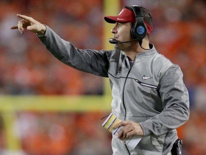 Offensive coordinator Steve Sarkisian of the Alabama Crimson Tide reacts during the second half of the 2017 College Football Playoff National Championship Game against the Clemson Tigers at Raymond James Stadium on January 9, 2017 in Tampa, Florida. 