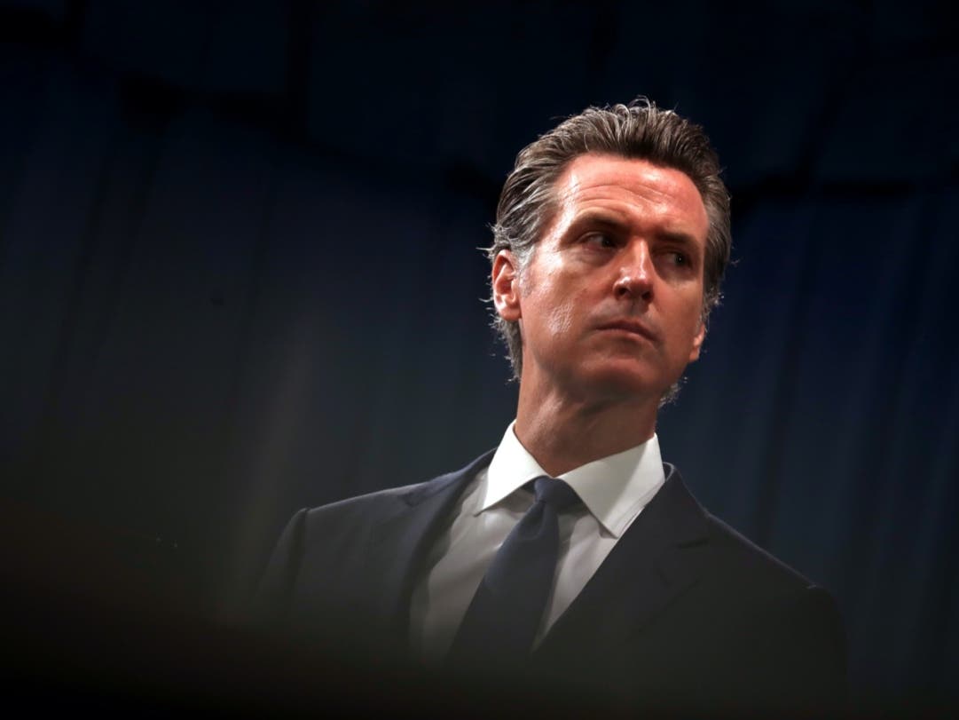 California Gov. Gavin Newsom looks on during a news conference Aug. 16 with California Attorney General Xavier Becerra at the California State Capitol in Sacramento, California. 