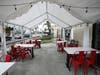 LOS ANGELES, CALIFORNIA - DECEMBER 07: A tented area for outdoor restaurant dining stands empty on the first day of new stay-at-home orders on December 7, 2020 in Los Angeles, California. 