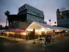 A tented area used for outdoor restaurant dining at a Los Angeles Denny's stands empty on the first day of new stay-at-home orders, Dec 7.