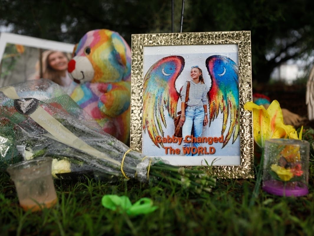 A memorial dedicated to Gabby Petito is located near North Port City Hall in Florida. Her body was found in Wyoming, where she was traveling with her boyfriend. Authorities are searching for Brian Laundrie, who hasn’t been seen since Sept. 14.