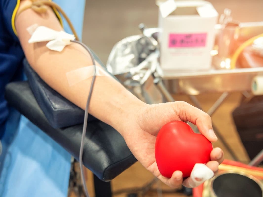 A file photo of a blood donor making a donation.