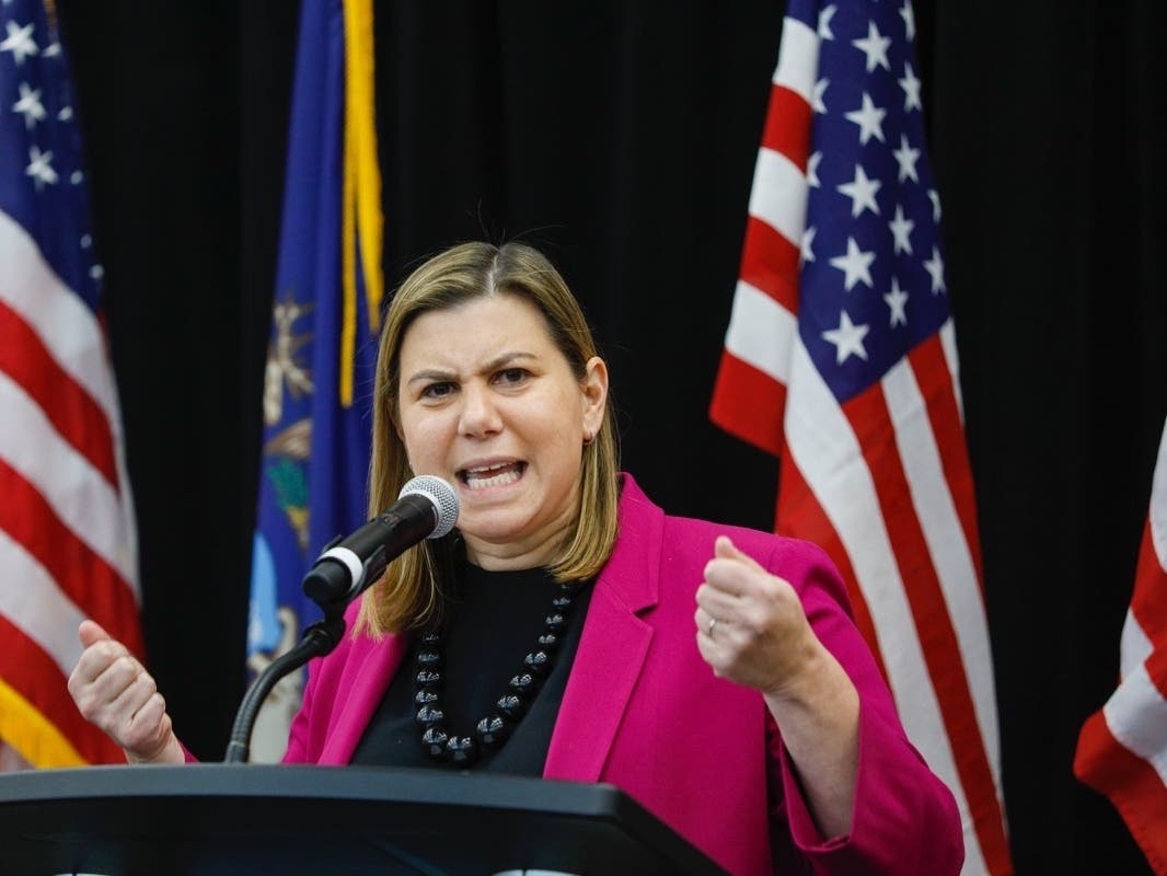 U.S. Rep Elissa Slotkin (D-MI) speaks with her constituents at a Town Hall meeting where she discuss her decision to vote in favor of the impeachment of President Donald Trumpon December 16, 2019 in Rochester, MI.