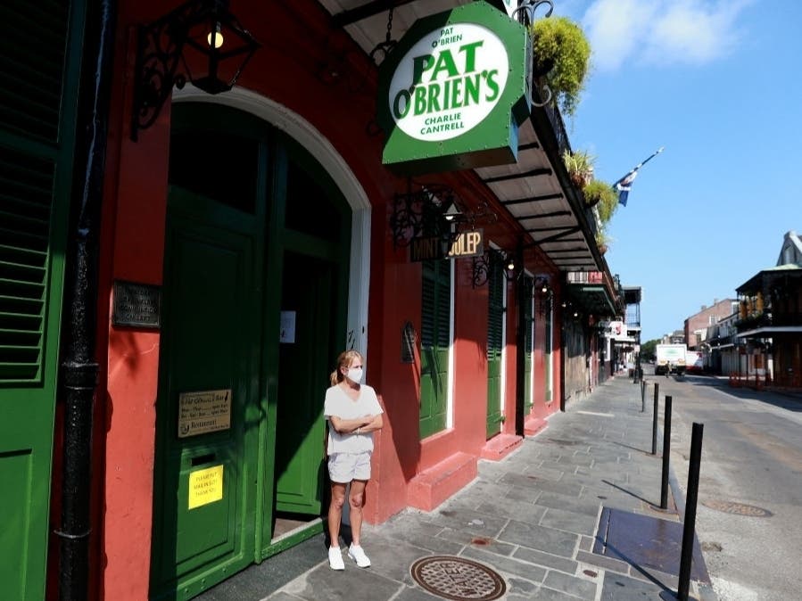 President and Owner Shelly Waguespack of Pat O'Brien's Bar stands in front of her business in the French Quarter on July 14, 2020 in New Orleans, Louisiana. 