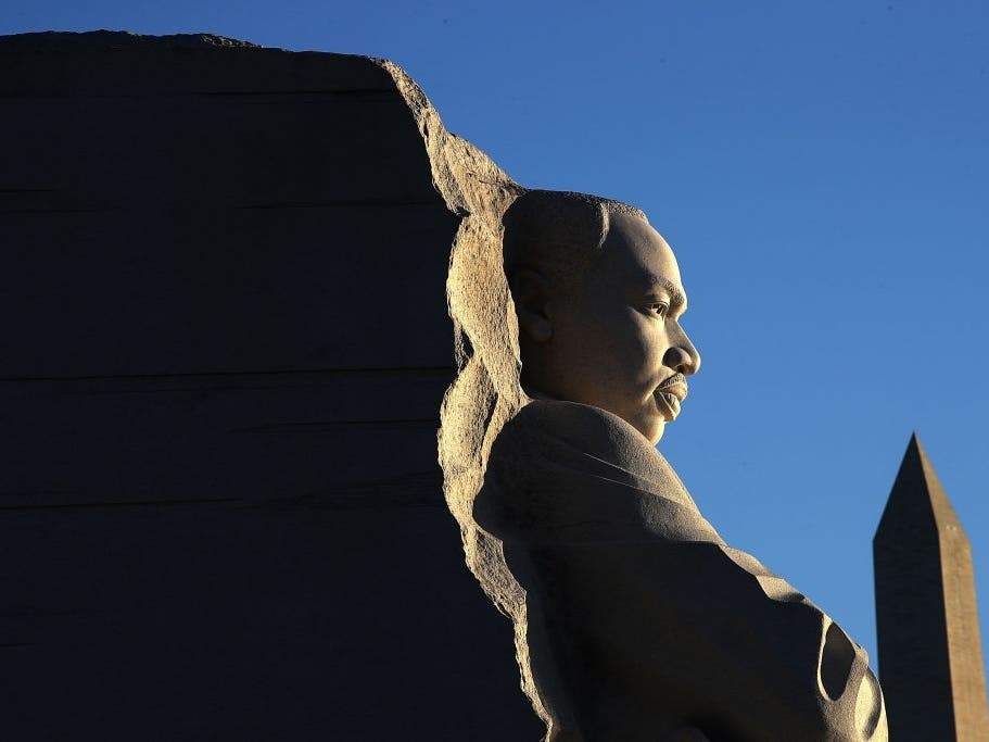 The Martin Luther King Jr. Memorial is shown in the early morning light on Martin Luther King Day.