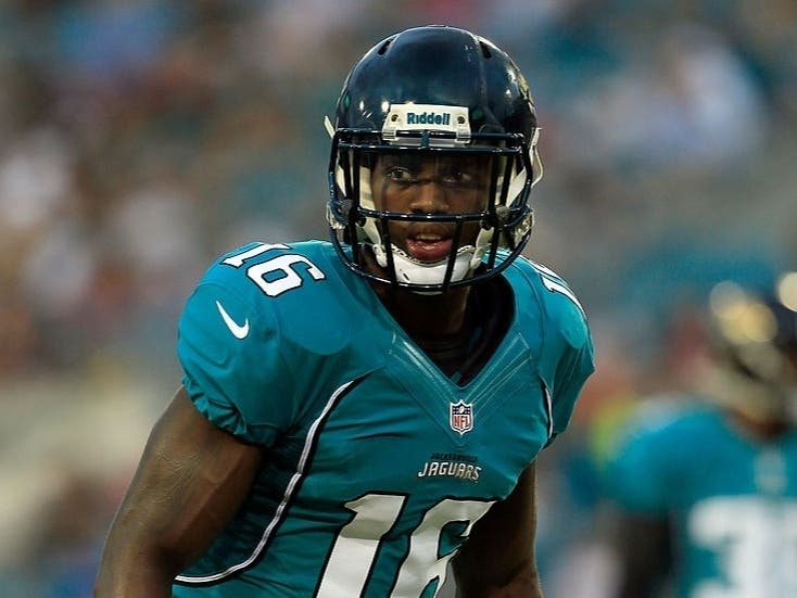 Antonio Dennard plays with the Jacksonville Jaguars during a preseason game against the Atlanta Falcons on Aug. 30, 2012, in Jacksonville. Dennard was fatally shot outside a Pennsylvania bar Sunday.