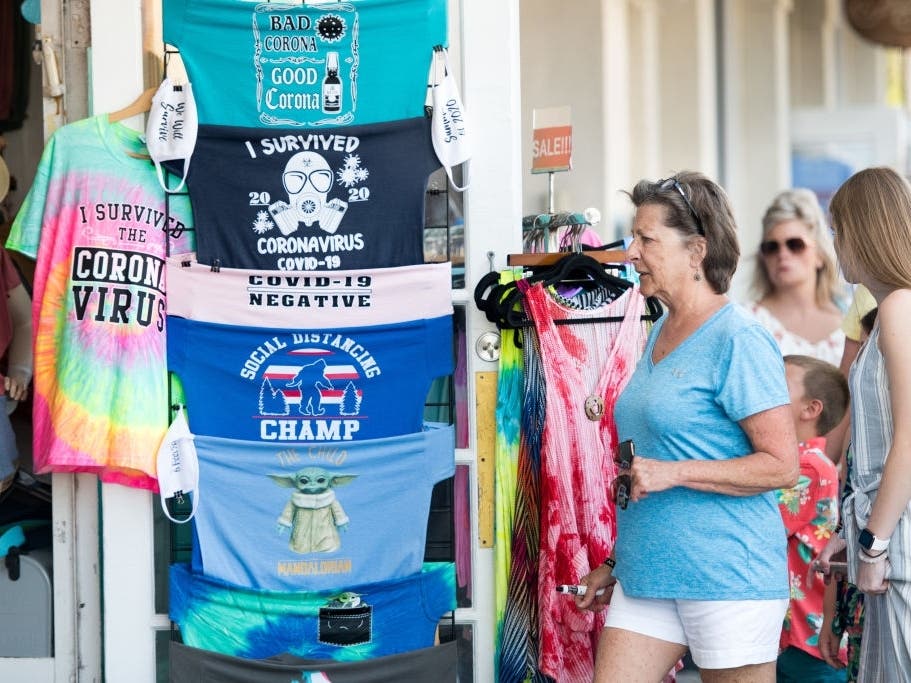 A store in St. Simons Island, Georgia, sells shirts featuring messages about the coronavirus.