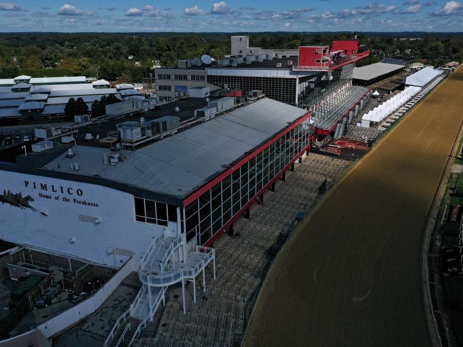 The grandstand is seen the day prior to the 145th Running of the Preakness Stakes at Pimlico Race Course on Oct. 2. For the first time, the Black Eyed Susan and the Preakness Stakes will be held the same day.