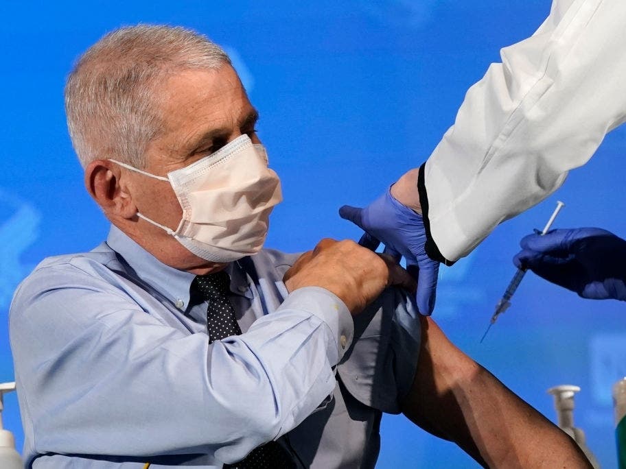 Dr. Anthony Fauci, director of the National Institute of Allergy and Infectious Diseases, prepares to receive his first dose of the COVID-19 vaccine at the National Institutes of Health on Dec. 22 in Bethesda.