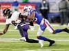 Baltimore Ravens quarterback Lamar Jackson was taken out in the second half due to concussion protocol. He is pictured here in the first quarter of the AFC divisional playoff game against the Buffalo Bills.