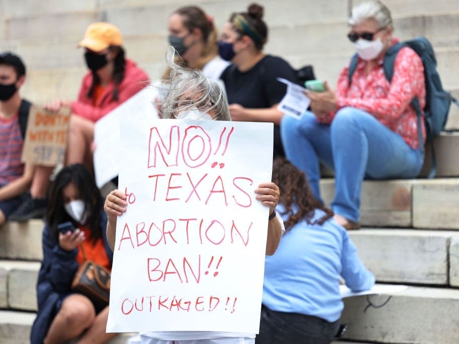 A Texas law that ends access to abortion after six weeks of pregnancy and would allow anyone to sue abortion providers and “aiders and abetters” in civil court touched off reproductive rights rallies, including this one in New York Sept. 1.
