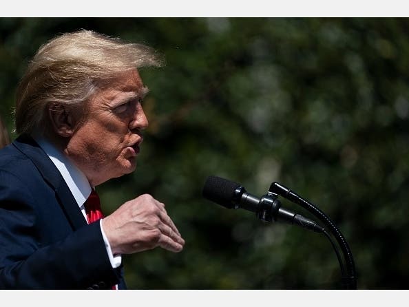 President Donald Trump speaks during a tree planting ceremony at the White House April 22, 2020, in Washington, DC.
