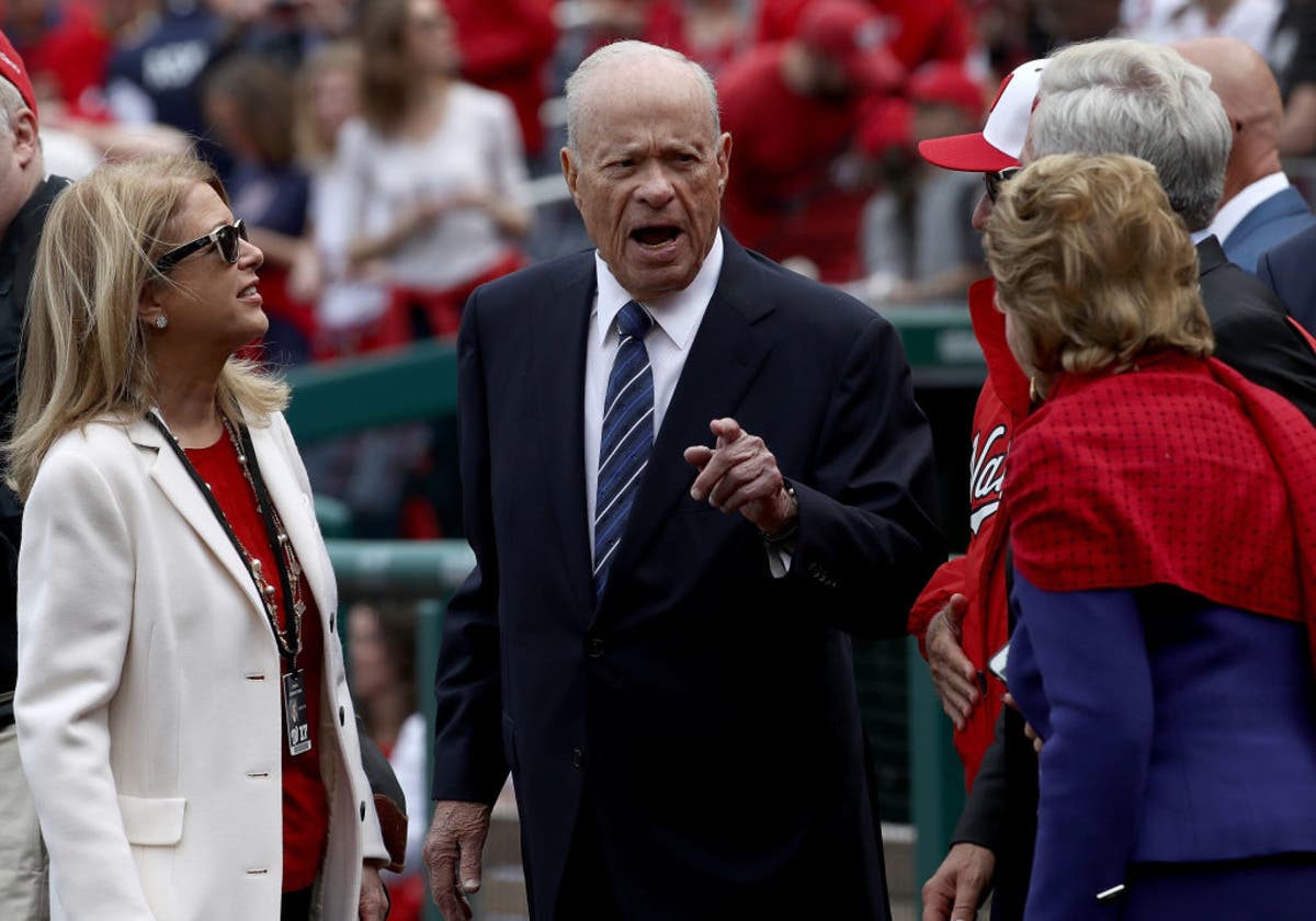 Washington Nationals owner Ted Lerner speaks with family members before opening day 2017.