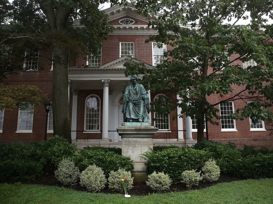 The statue of U.S. Supreme Court Chief Justice Roger Brooke Taney sat in front of the Maryland State House in 2017 in Annapolis before it was removed. Taney wrote the infamous Dred Scott decision, which upheld slavery.