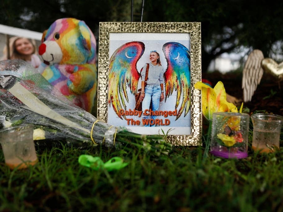  A makeshift memorial dedicated to Gabby Petito is located near the North Port City Hall on Sept. 21 in North Port. Her body was found in Wyoming, where she went missing while on a cross-country trip with Brian Laundrie. The search for him continues.