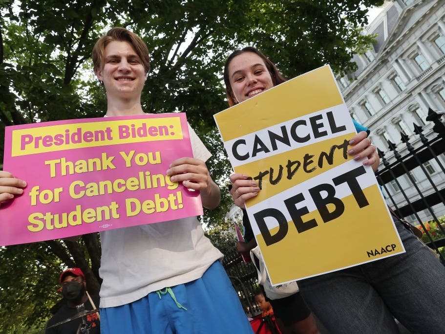 Student loan borrowers stage a rally in front of The White House to celebrate President Biden cancelling student debt and to begin the fight to cancel any remaining debt on August 25, 2022 in Washington, D.C. 