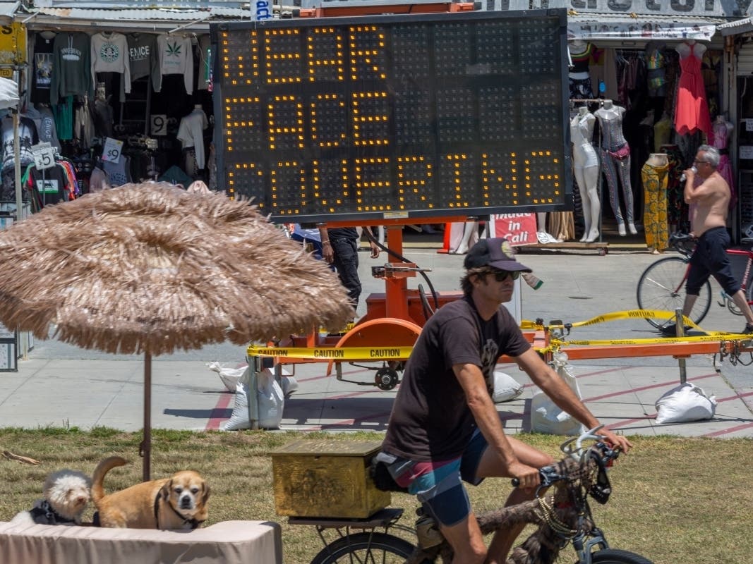 Holiday beachgoers head to Venice Beach on Memorial Day as coronavirus safety restrictions continue being relaxed in Los Angeles County and nationwide on May 24, 2020 in Los Angeles