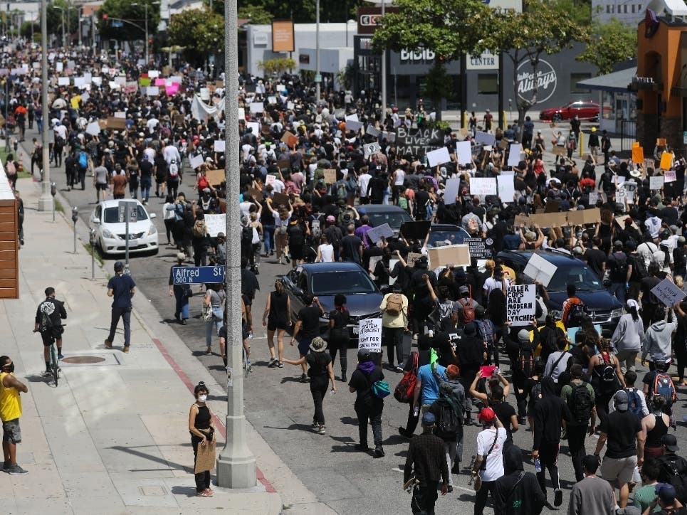 Health officials worry that the massive police demonstrations rocking Los Angeles could serve as super spreading events for the coronavirus.