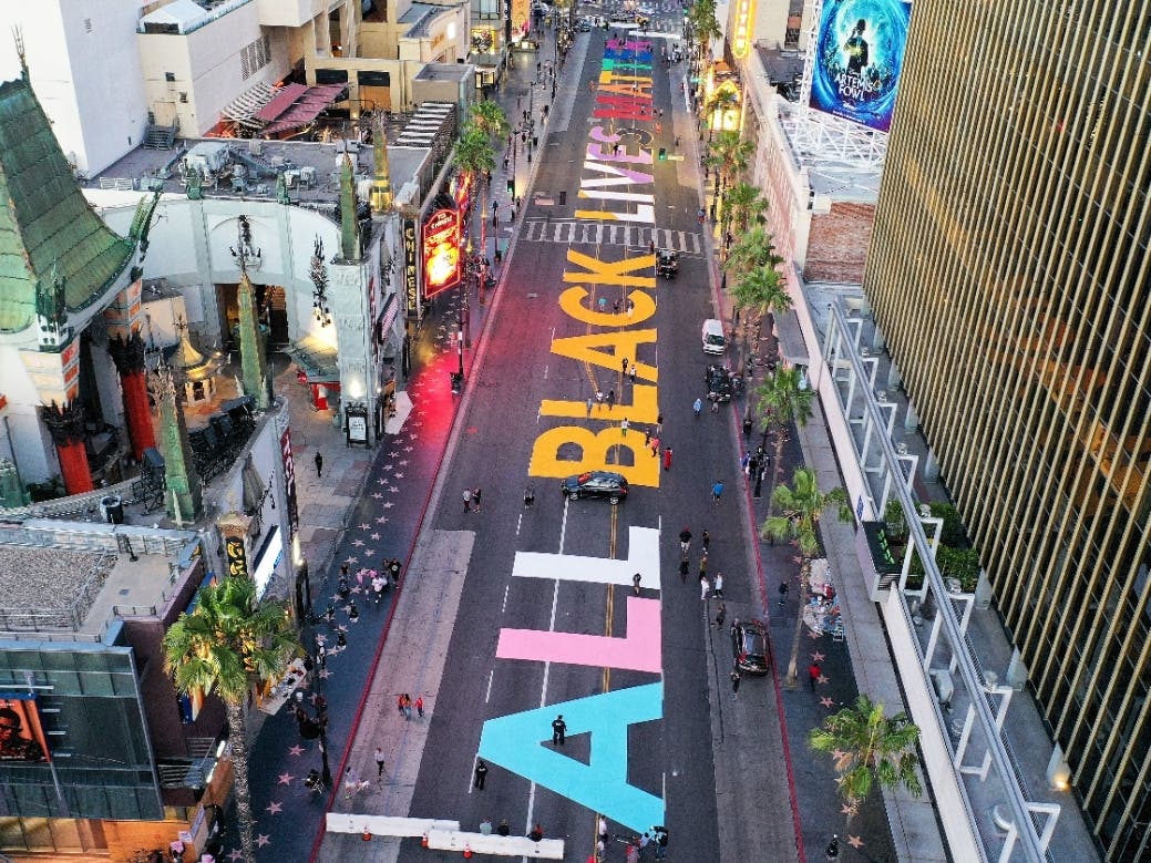 A temporary mural was installed on Hollywood Boulevard June 13