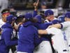 The Los Angeles Dodgers celebrate after defeating the Tampa Bay Rays 3-1 in Game Six to win the 2020 MLB World Series at Globe Life Field on October 27, 2020 in Arlington, Texas.
