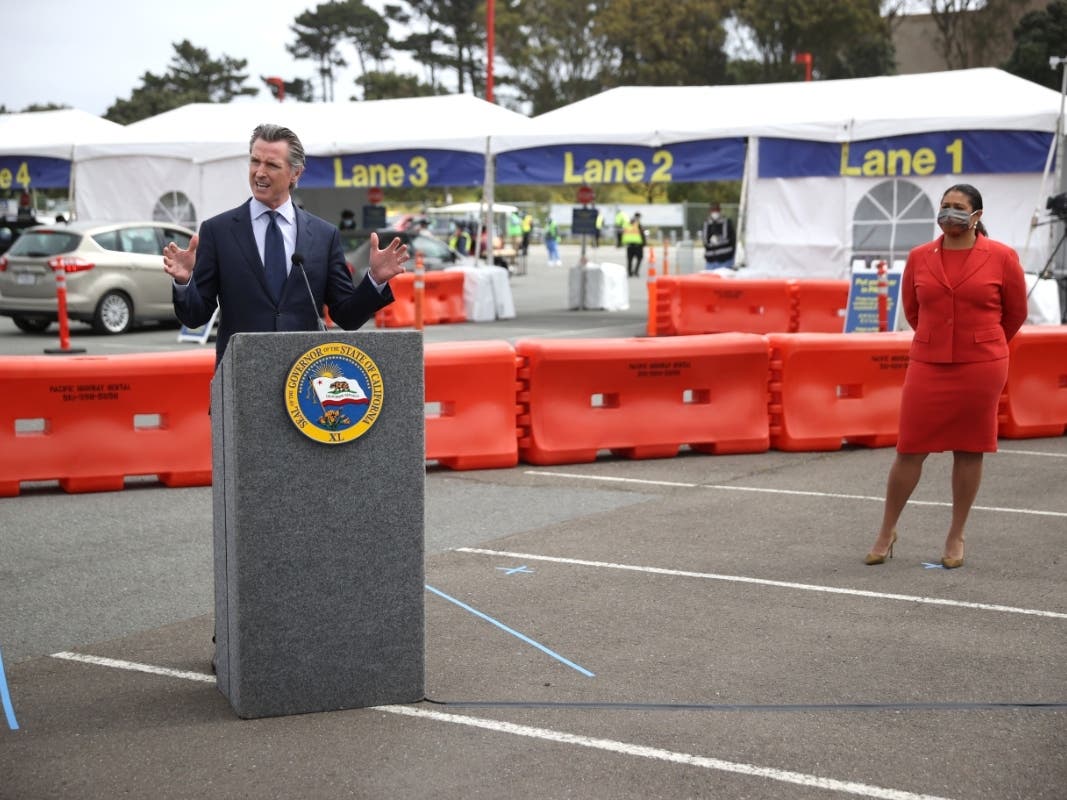 California Gov. Gavin Newsom holds a COVID-19 briefing.