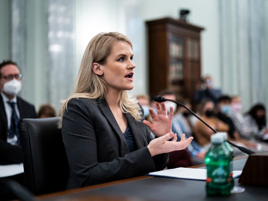Former Facebook employee and whistleblower Frances Haugen testifies during a Senate Committee on Commerce, Science, and Transportation hearing entitled 'Protecting Kids Online: Testimony from a Facebook Whistleblower' on Capitol Hill.
