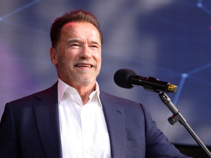 Arnold Schwarzenegger speaks in his keynote about digital sustainability during the Digital X event on Sept. 7, 2021, in Cologne, Germany.