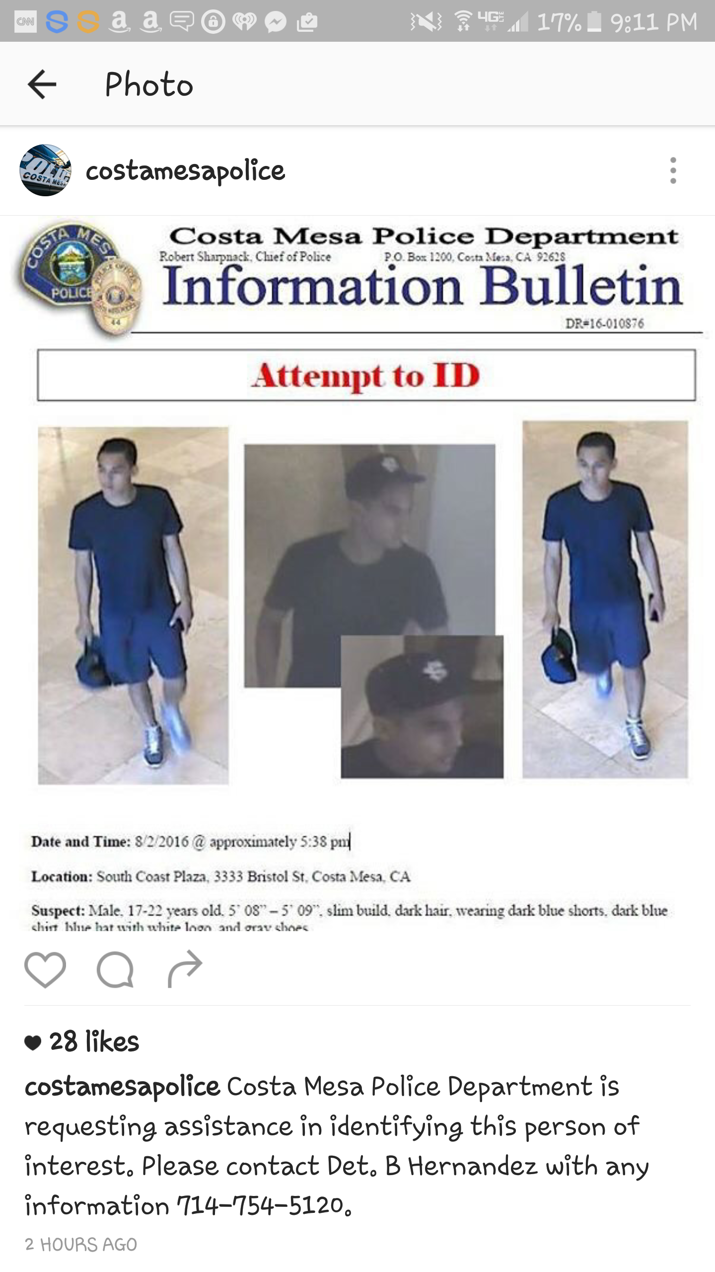Costa Mesa Police Department Person of Interest Costa Mesa Police Department Person of Interest