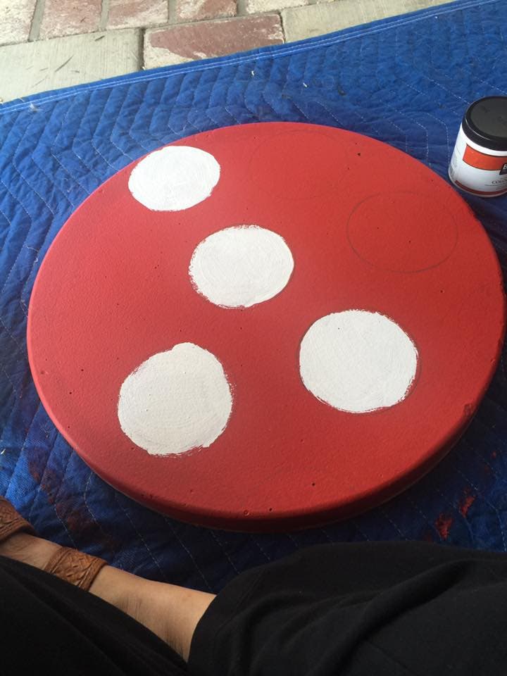 Cement stepping stool into Toadstool paint project 