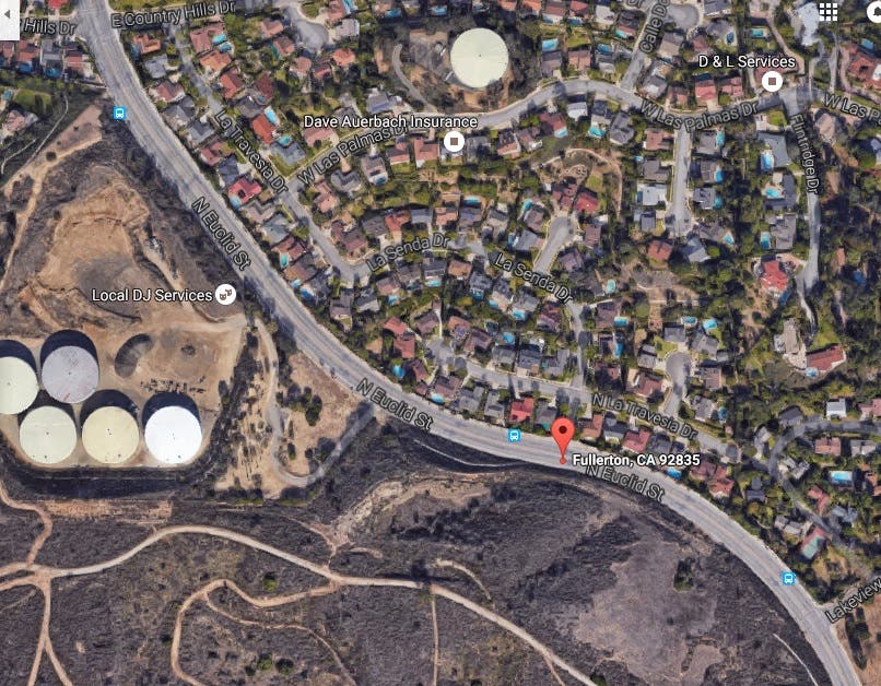 Google Map Screenshot Photo of N. Euclid & Lasenda Area of Fullterton, La Habra Ca