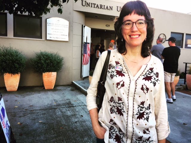 Robin Hudechek, 51-year-old Laguna Beach resident discussed her vote for president, and what issues were most important to her. (Amy Spurgeon-Hoffman Photo)