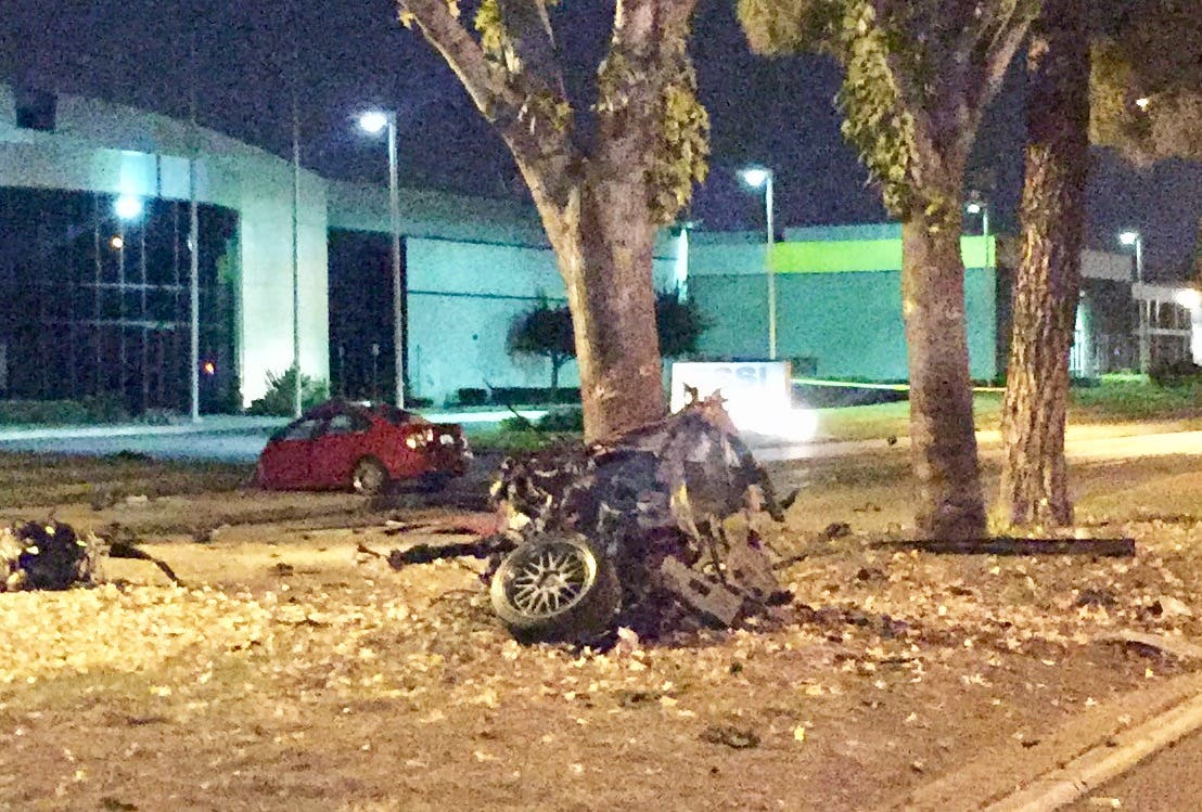 Street Racing collision with tree in Santa Ana (Santa Ana PD Photo)