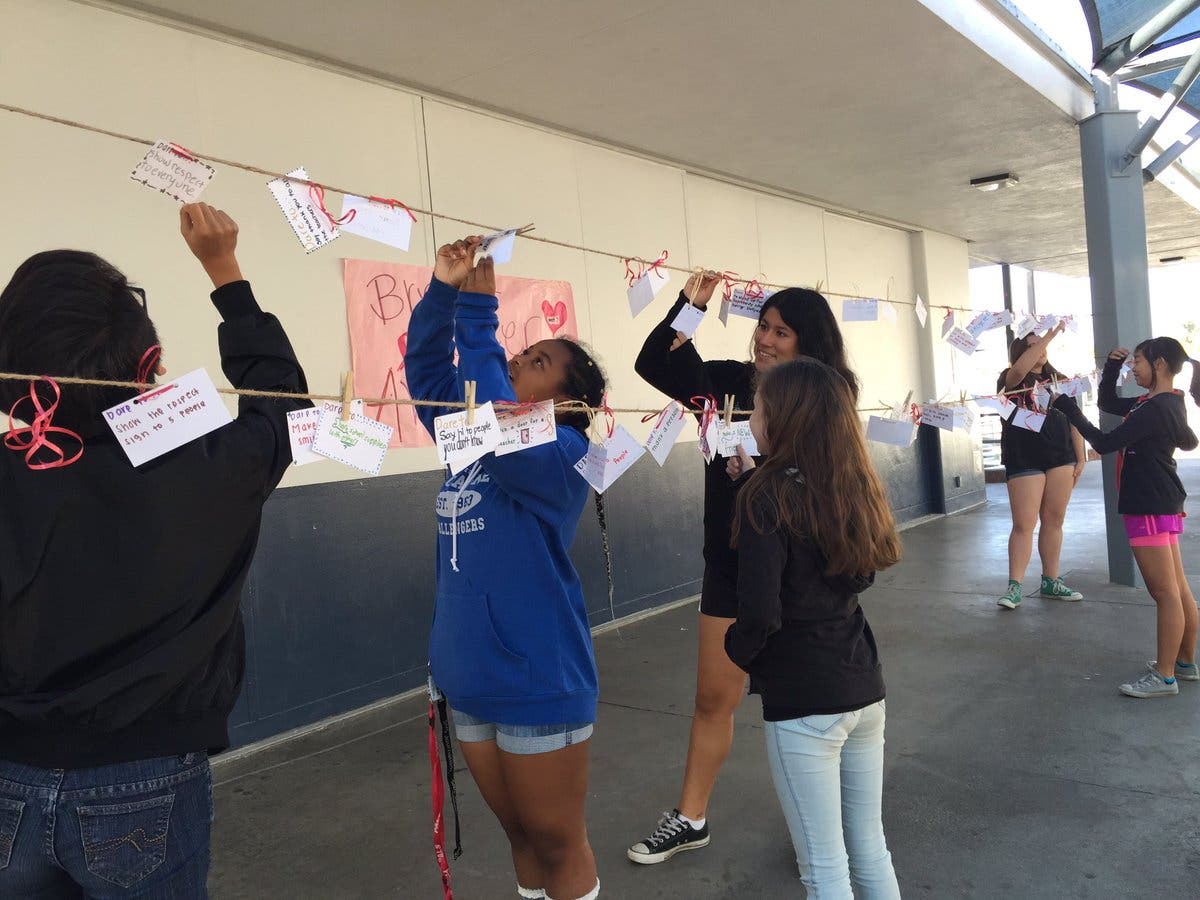 Suzanne Middle School students select kindness dares during National Bullying Prevention Month. (SUZ stand up against bullying)