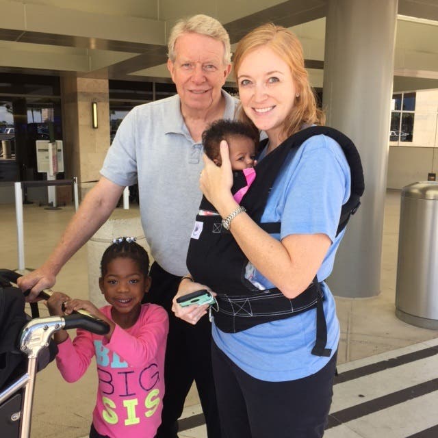 Wayne Peterson, aka "Papa" of Mission Viejo; daughter Jenny Cramer, (husband Travis Cramer traveling with her not pictured); infant daughter Journey, 11-weeks; Bailey, 4 1/2. (Amy Spurgeon Hoffman Photo)