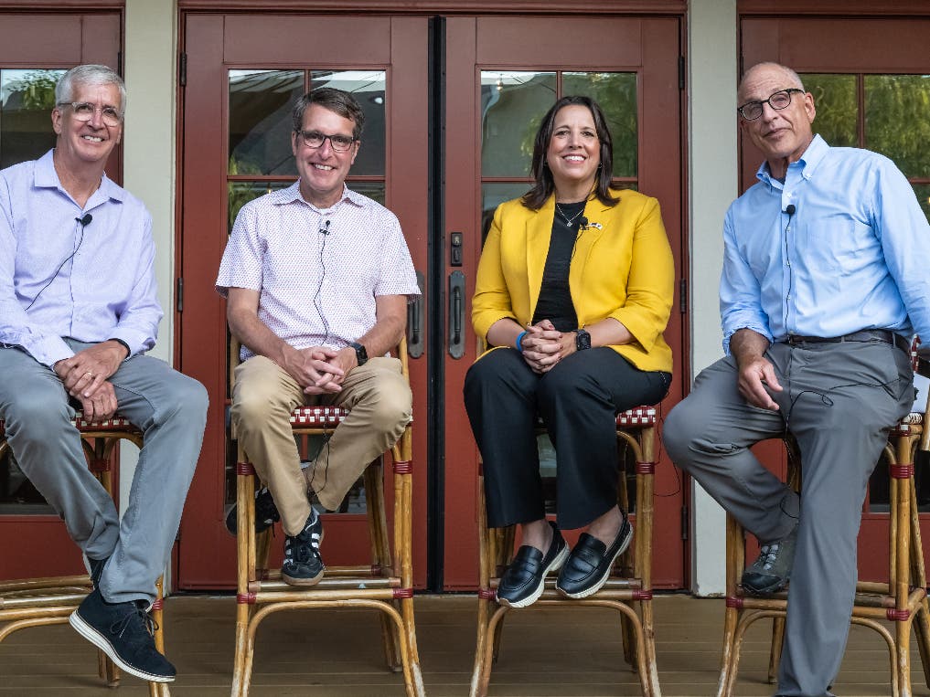 Left to right: Dr. Christopher Herbert, Managing Director, Harvard Joint Center for Housing Studies; Tim Love FAIA, founding principal, Utile; Lt. Gov. Kim Driscoll; and Tony Green, Managing Partner, Pinehills LLC, on August 13, 2026.