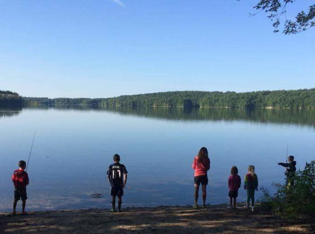 Children fishing at the Shenipsit Lake Reservoir.