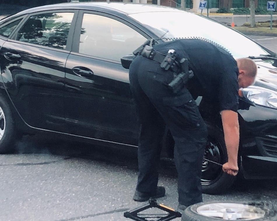 Officer Neal Cavanagh had a brief stint as a mechanic over the weekend. 