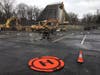 A VPD drone landing during the dismantling of the former Sacred Heart Church.