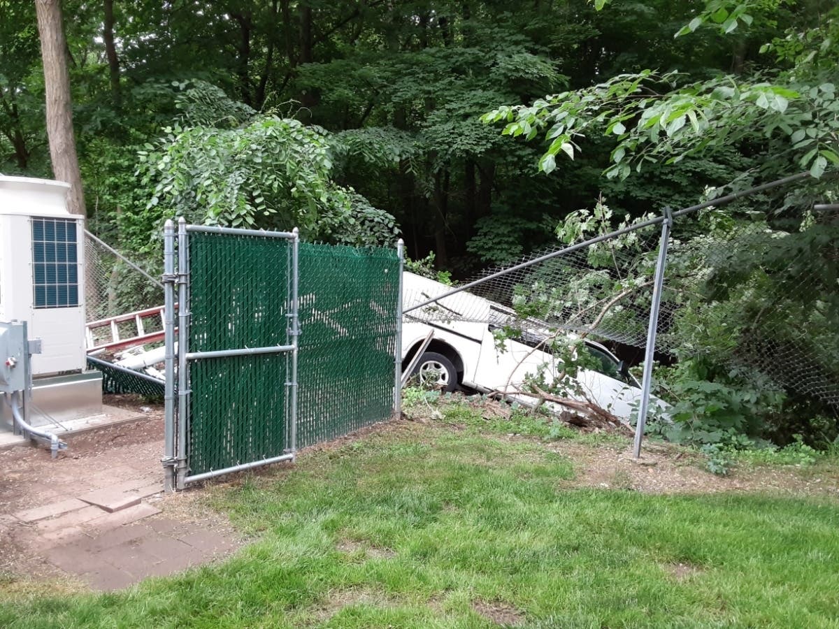 A commercial vehicle crashed into the Hockanum River at a Vernon housing complex Thursday.
